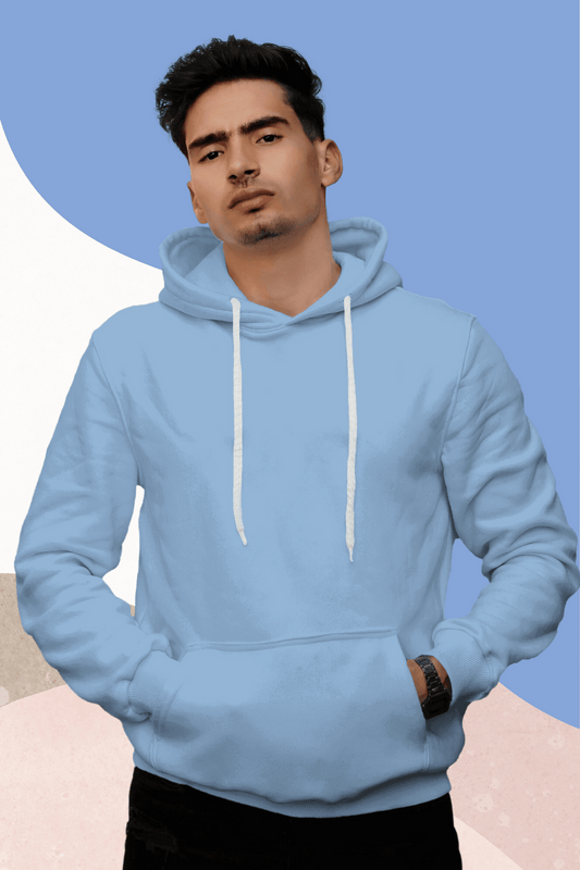 Baby Blue Cotton Hoodie for Men