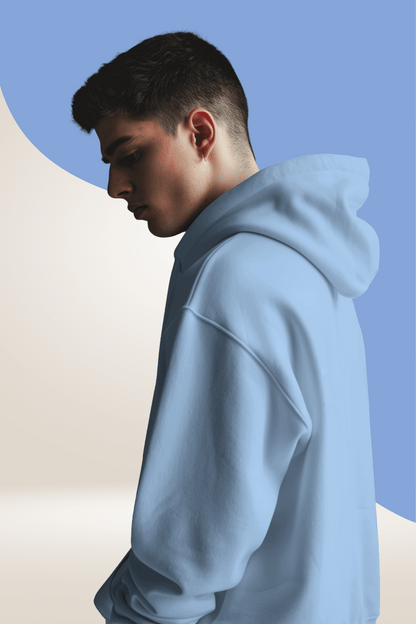 Baby Blue Cotton Hoodie for Men