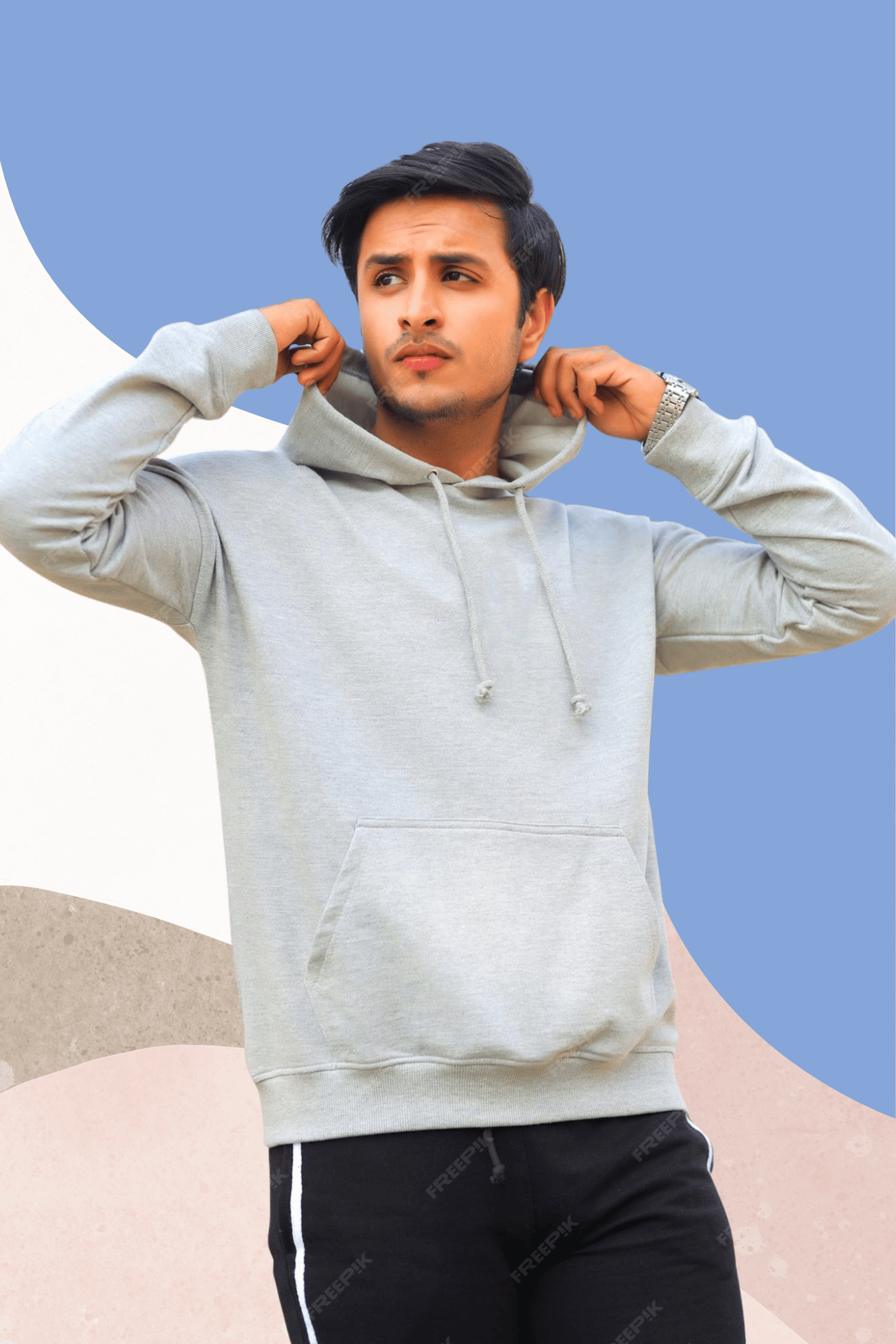 Grey Melange Cotton Hoodie for Men