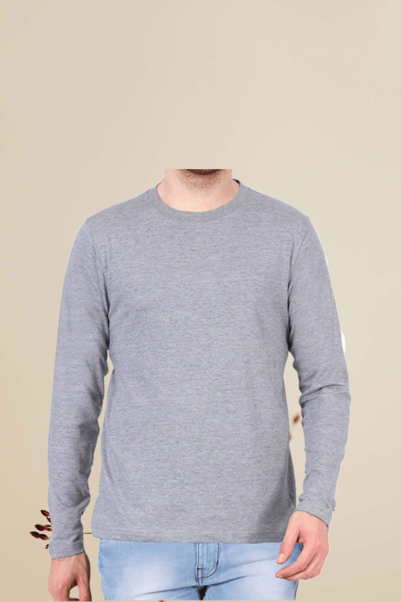 Grey Melange Full Sleeve T-shirt